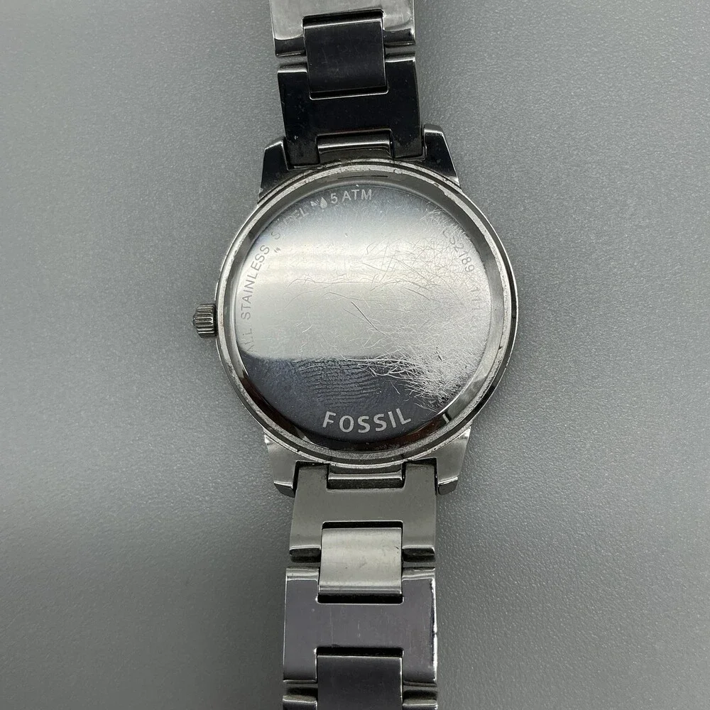 Fossil Womens Watch 34mm Pink MOP Crystals Stainless Bracelet New Battery 6